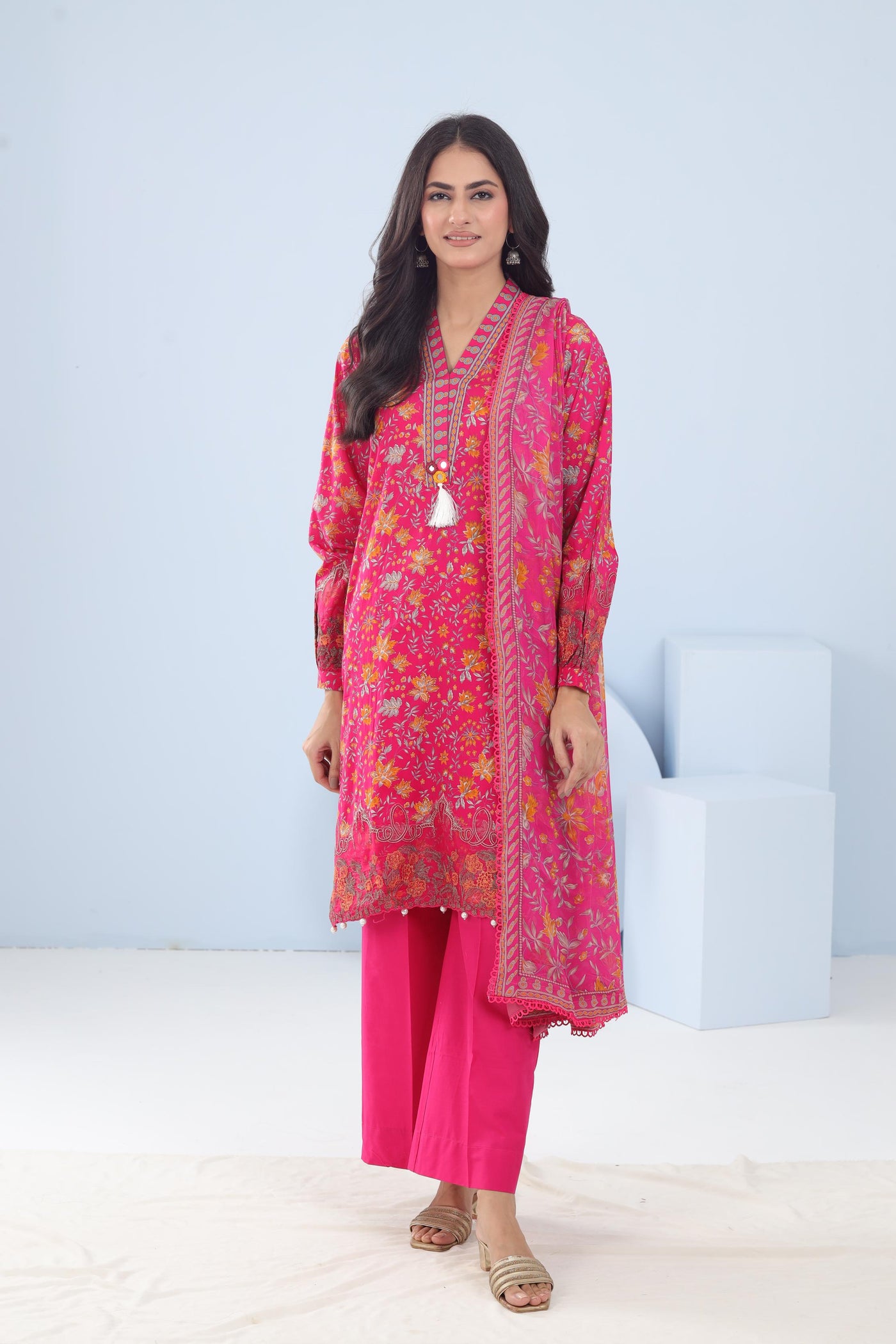 Lawn Pink Stitched Suit - Maria B M Basics