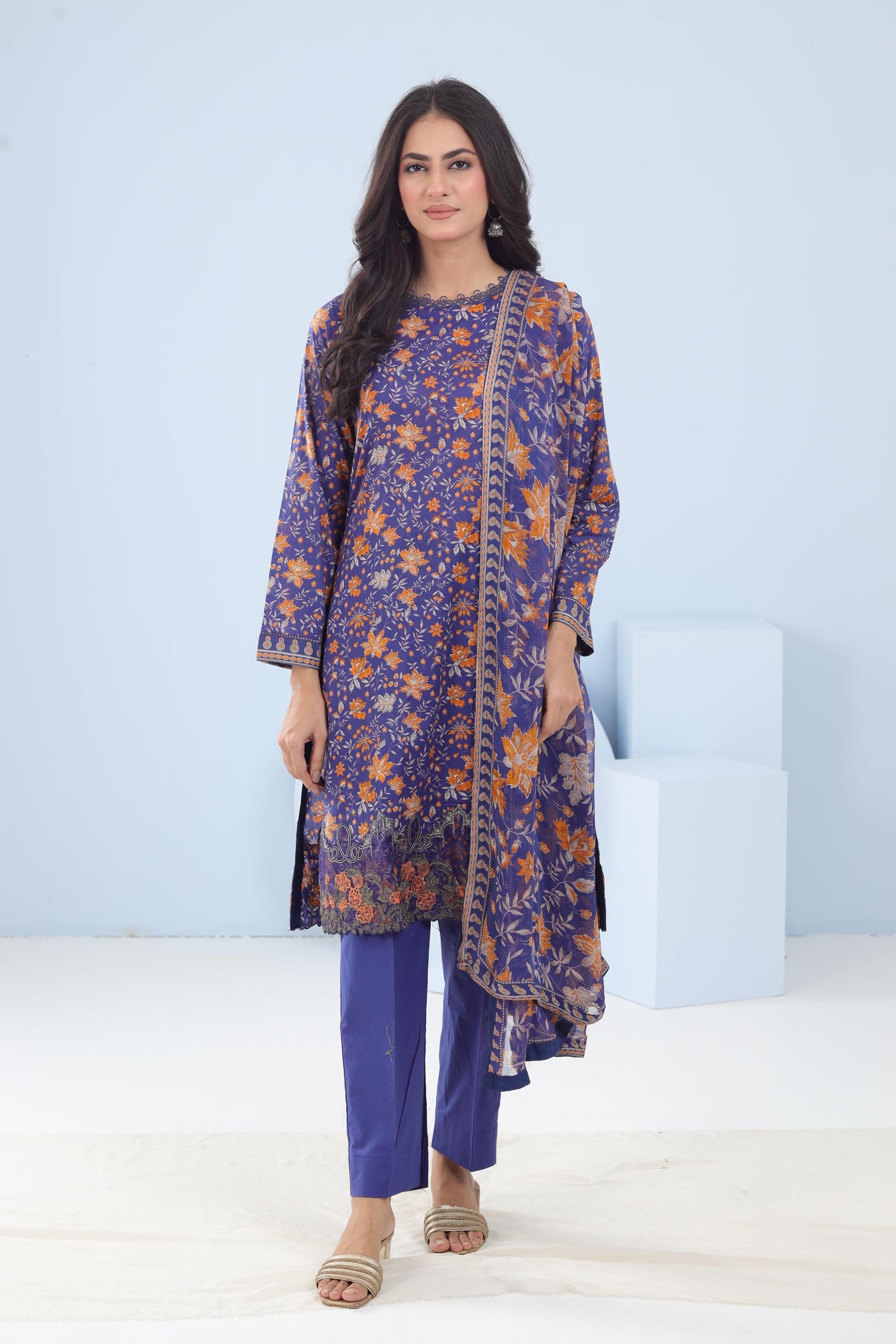 Lawn Blue Stitched Suit - Maria B M Basics