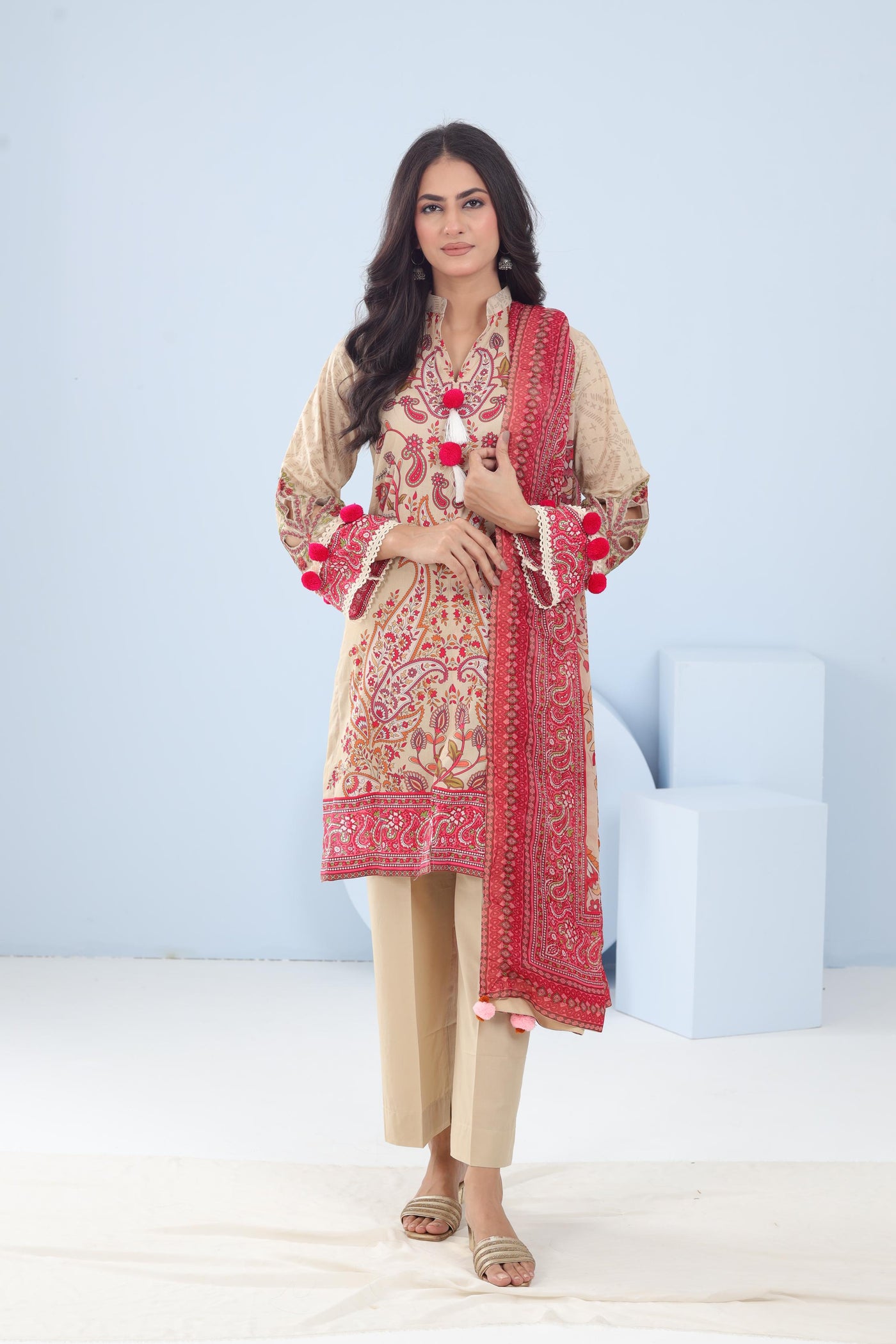 Lawn Cream Stitched Suit - Maria B M Basics