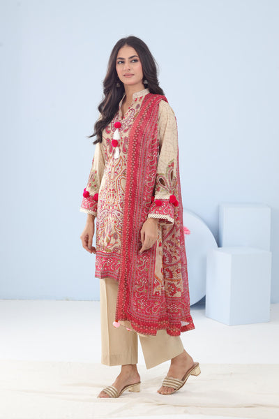 Lawn Cream Stitched Suit - Maria B M Basics