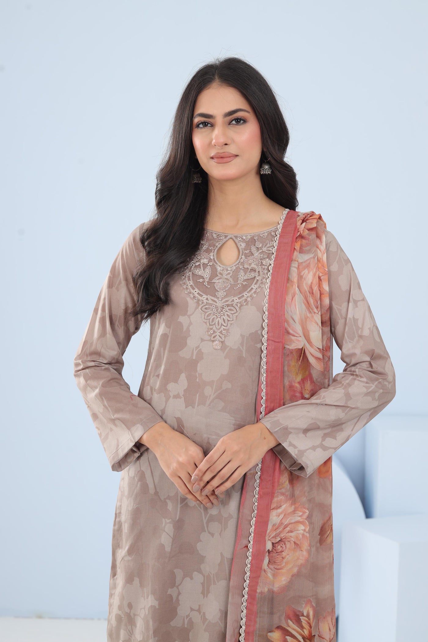 Lawn Brown Stitched Suit - Maria B M Basics