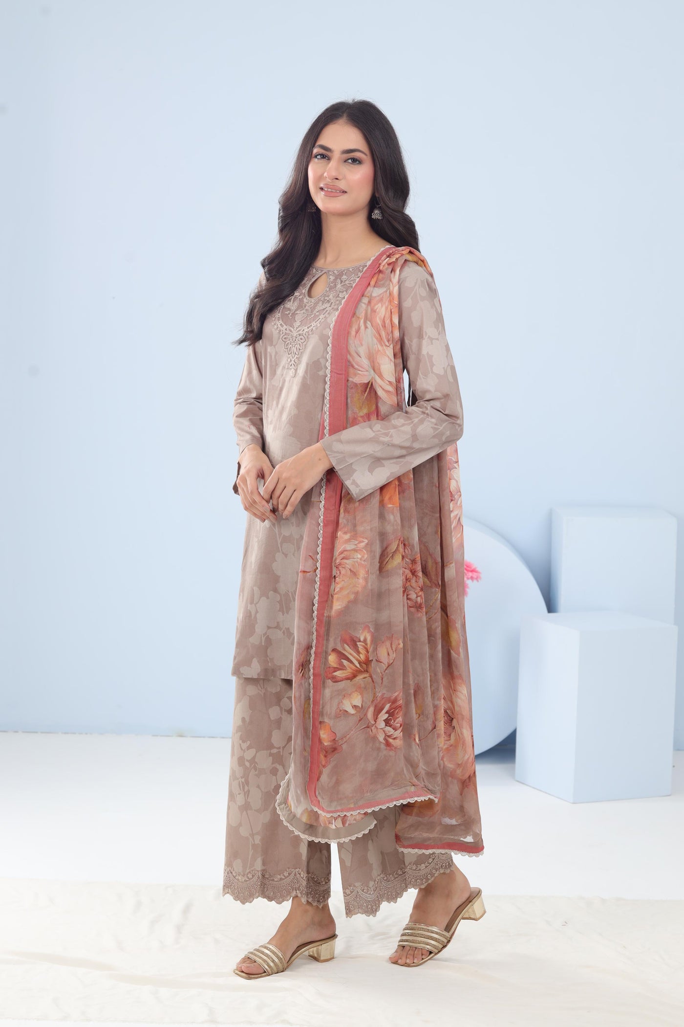 Lawn Brown Stitched Suit - Maria B M Basics