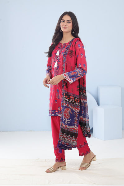 Lawn Maroon Stitched Suit - Maria B M Basics