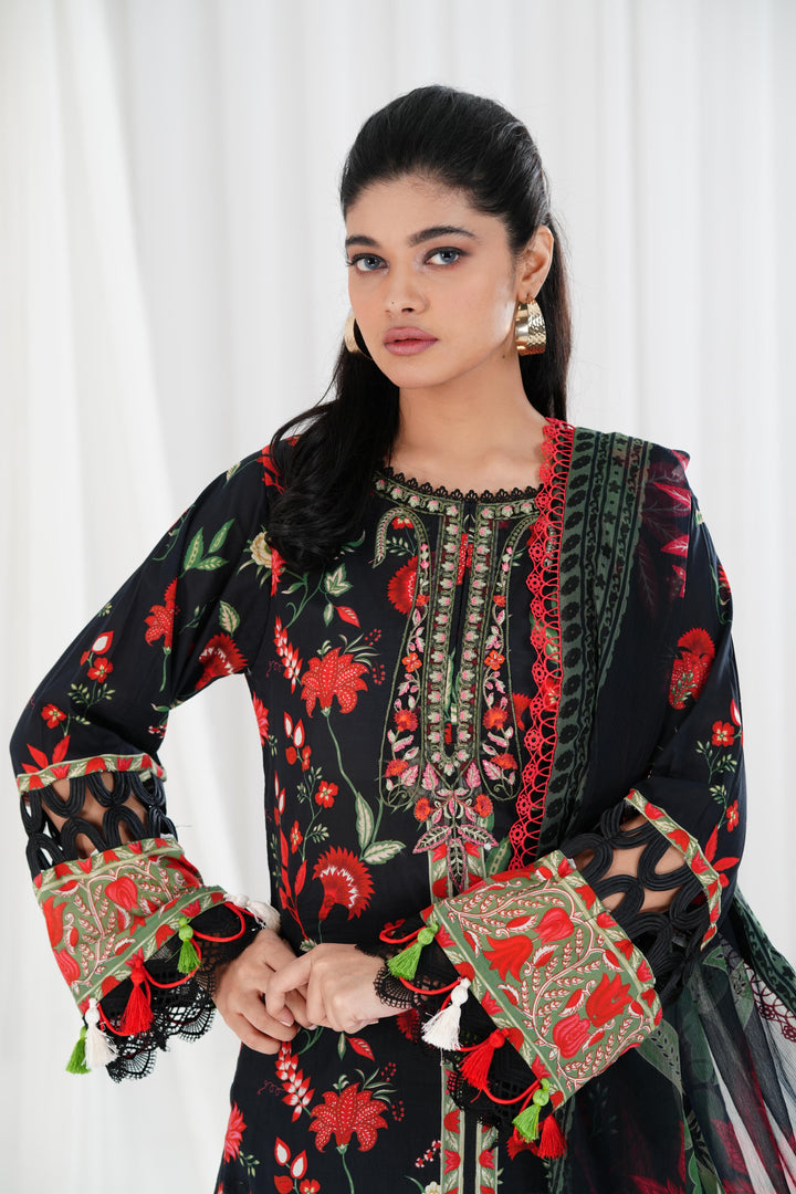 Lawn Black Stitched Suit - Maria B Eid Basic