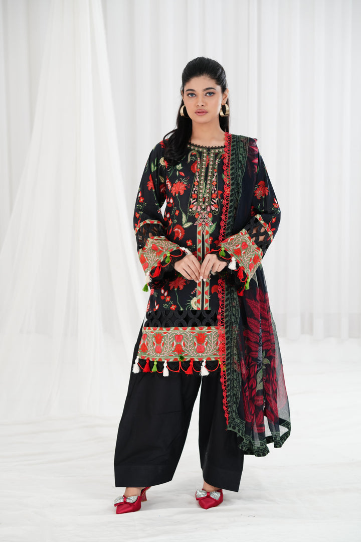 Lawn Black Stitched Suit - Maria B Eid Basic
