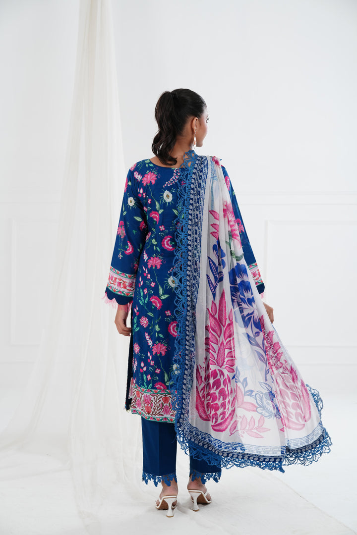 Lawn Royal Blue Stitched Suit - Maria B Eid Basic