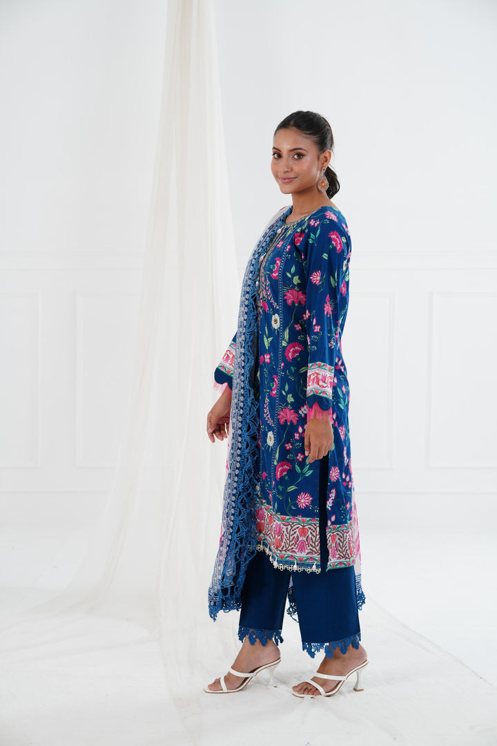 Lawn Royal Blue Stitched Suit - Maria B Eid Basic