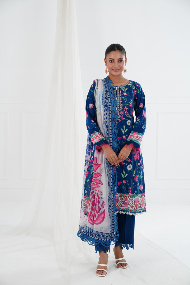 Lawn Royal Blue Stitched Suit - Maria B Eid Basic