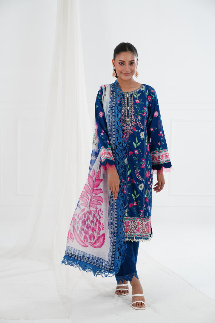 Lawn Royal Blue Stitched Suit - Maria B Eid Basic