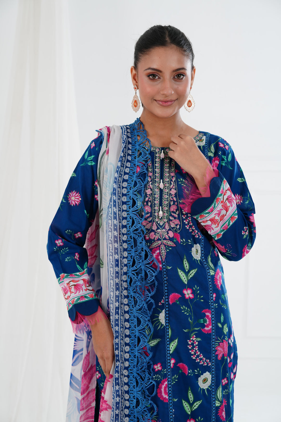 Lawn Royal Blue Stitched Suit - Maria B Eid Basic