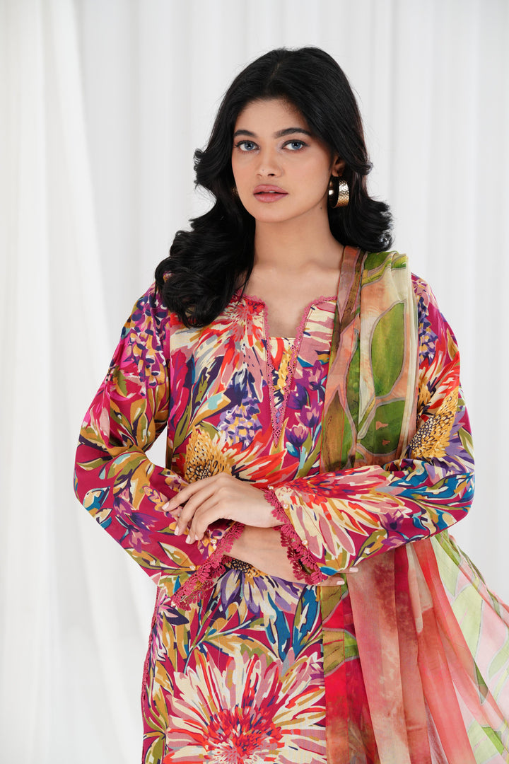 Lawn Red Stitched Suit - Maria B Eid Basic