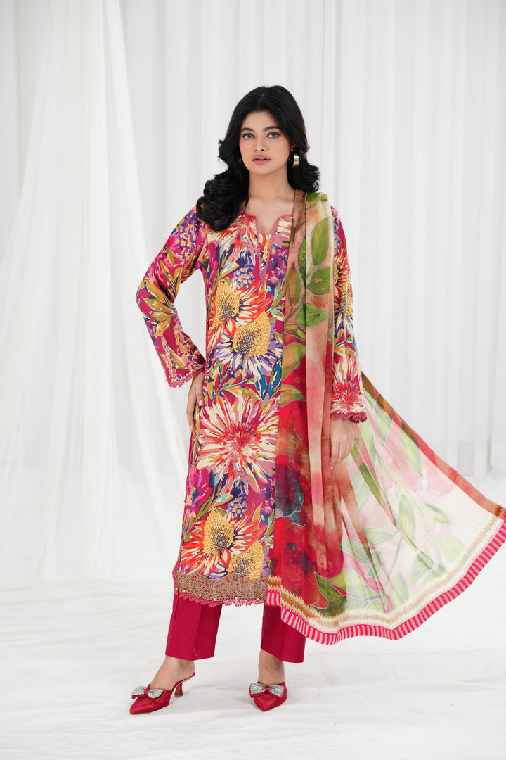Lawn Red Stitched Suit - Maria B Eid Basic