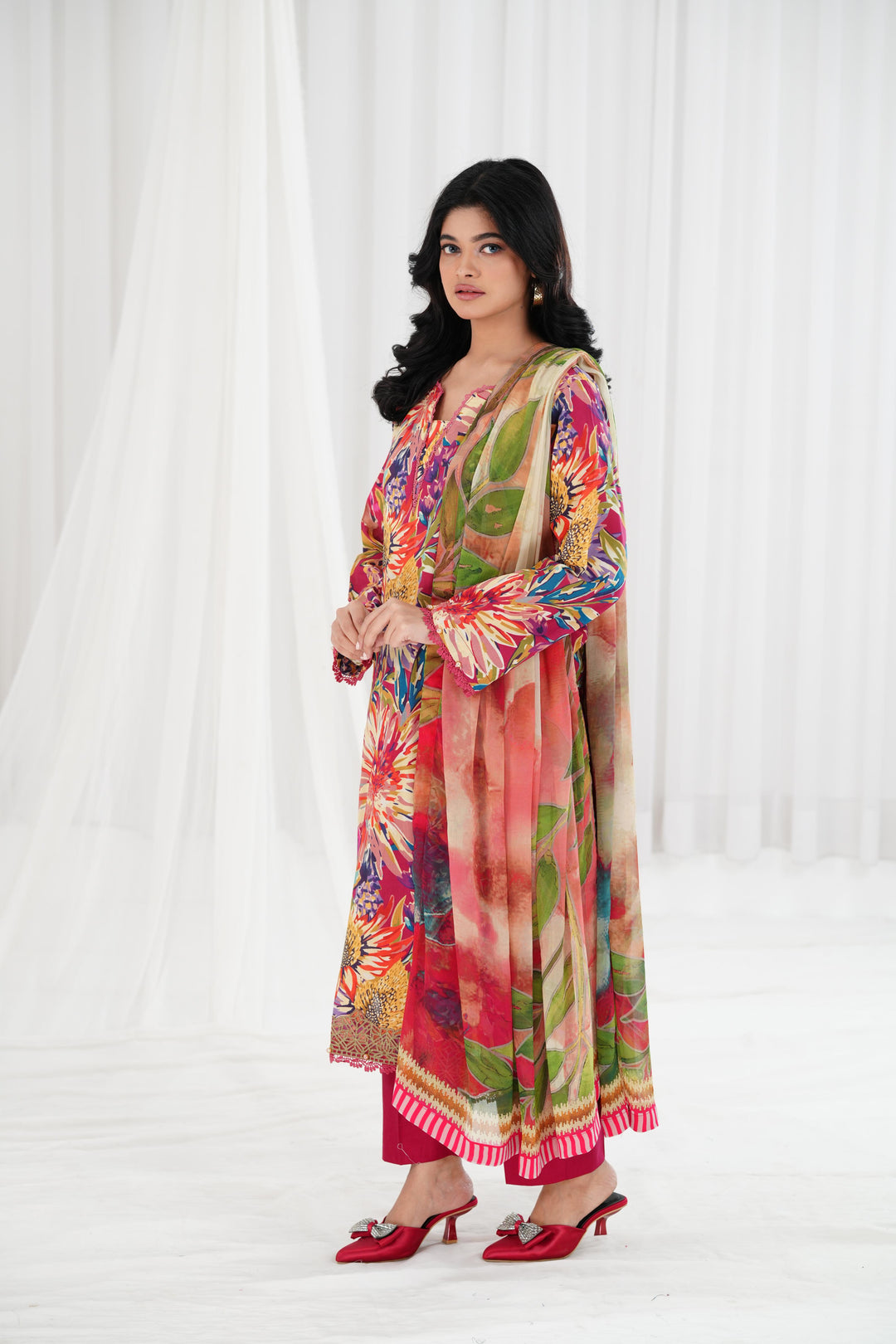 Lawn Red Stitched Suit - Maria B Eid Basic