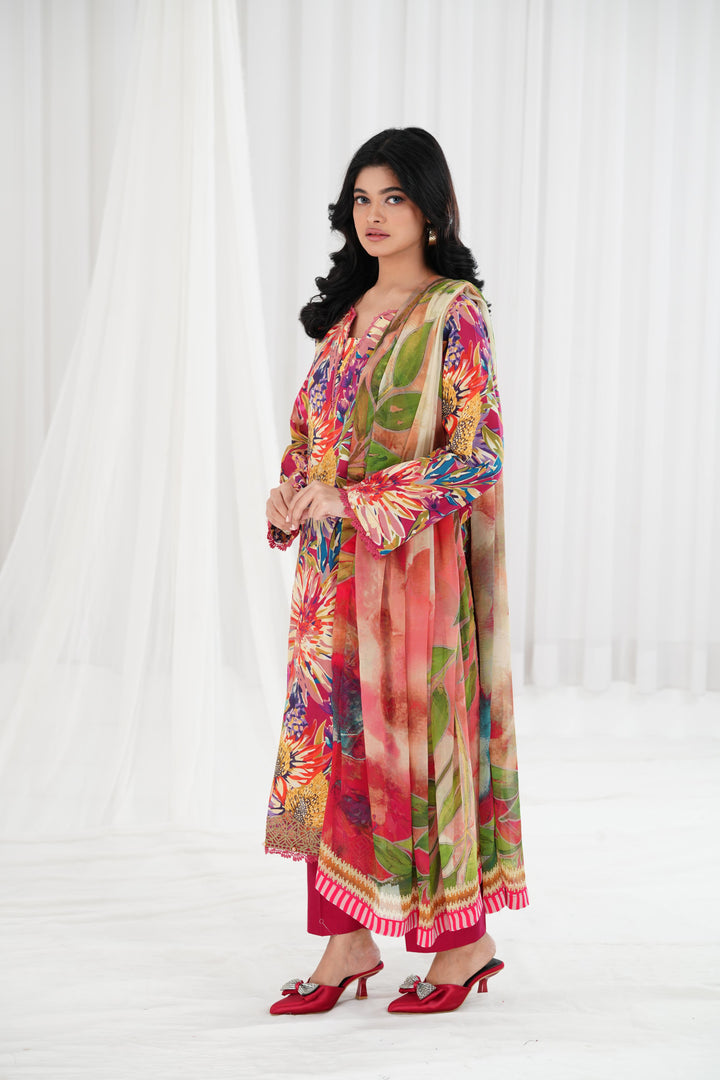 Lawn Red Stitched Suit - Maria B Eid Basic