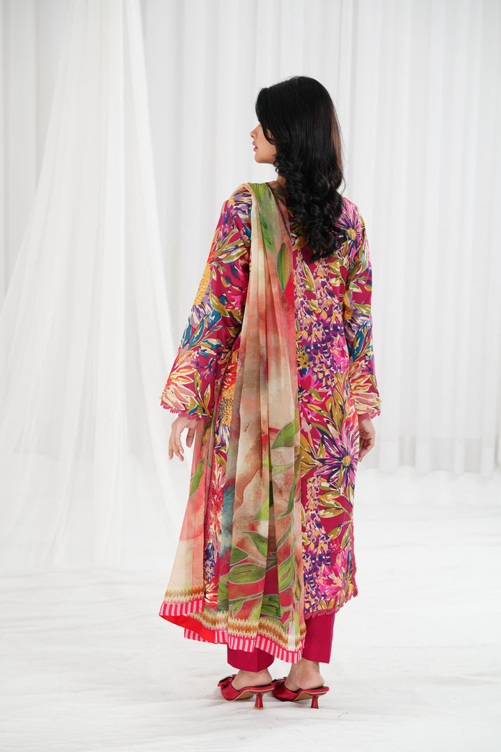 Lawn Red Stitched Suit - Maria B Eid Basic