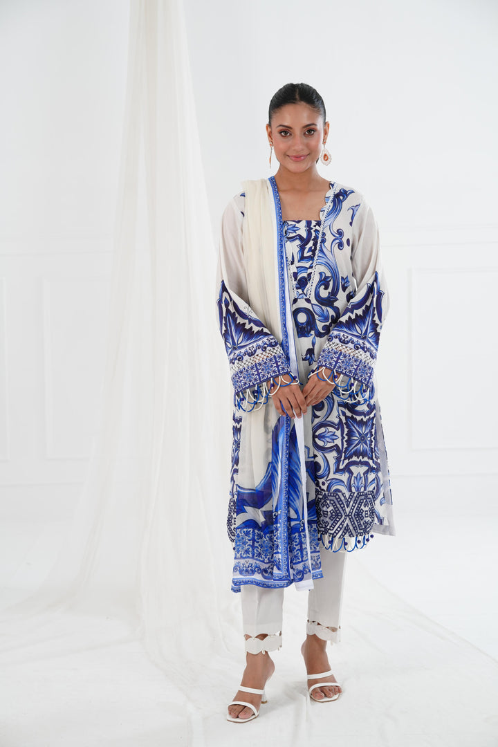 Lawn Light Blue Stitched Suit - Maria B Eid Basic