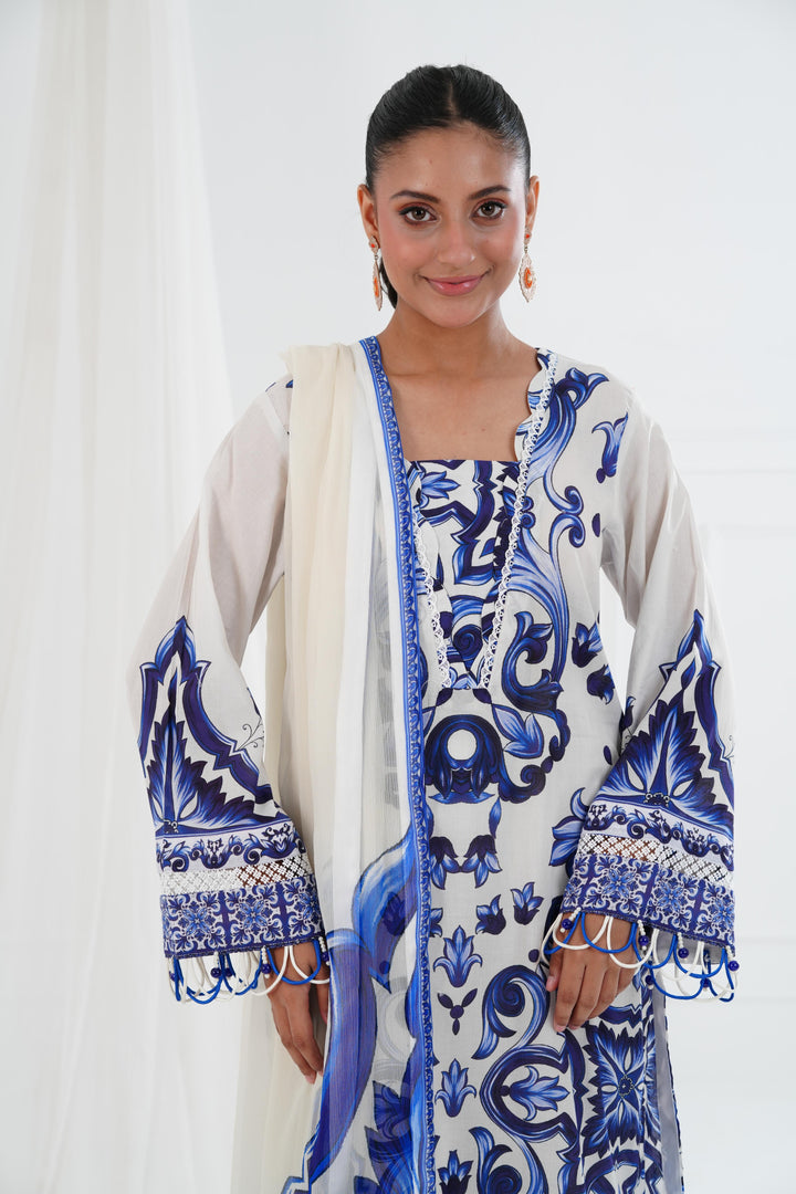 Lawn Light Blue Stitched Suit - Maria B Eid Basic