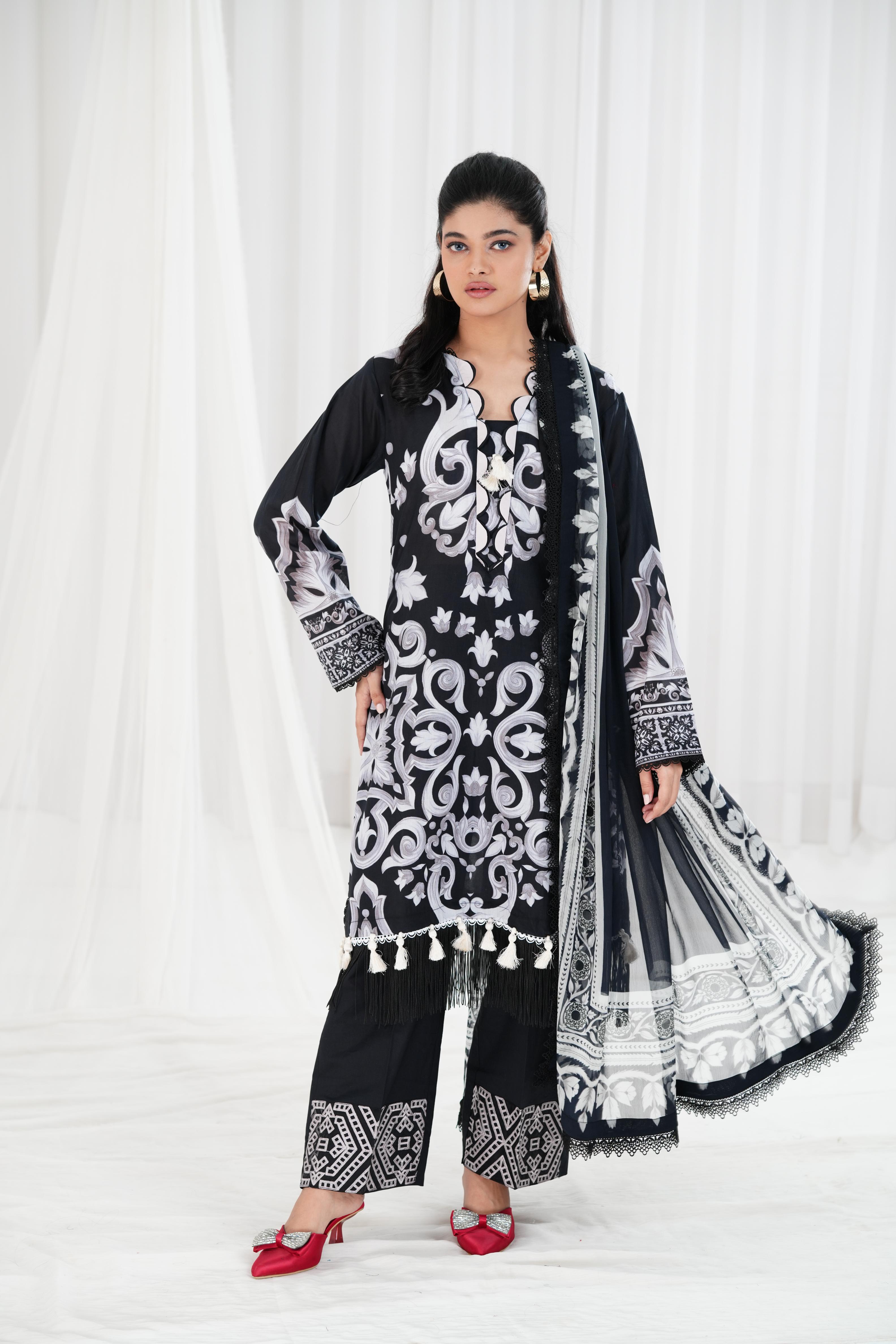 Lawn Black Stitched Suit - Maria B Eid Basic – Janan