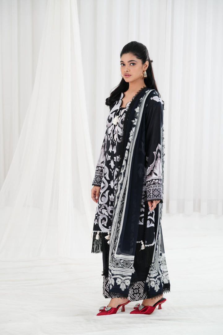 Lawn Black Stitched Suit - Maria B Eid Basic