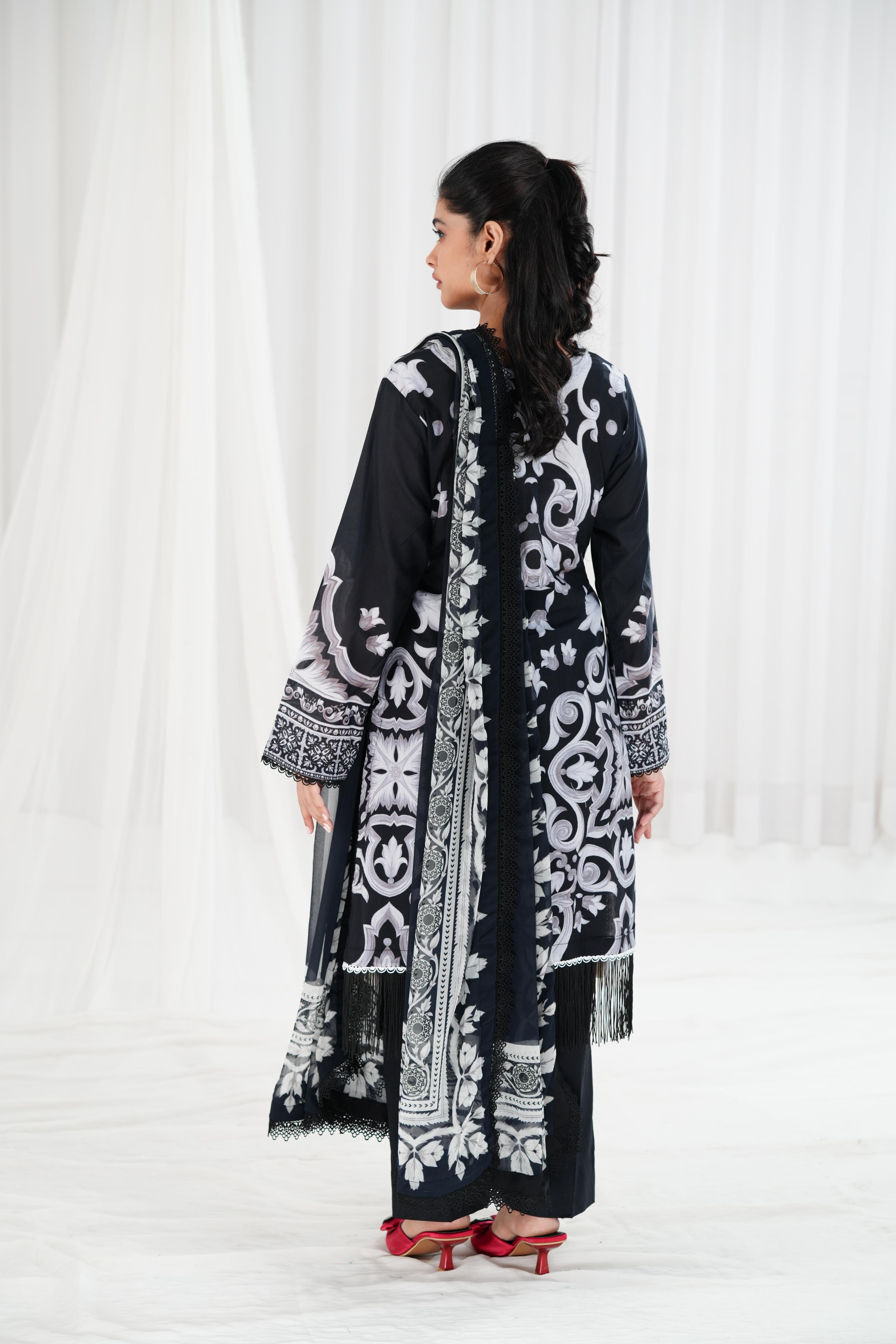 Lawn Black Stitched Suit - Maria B Eid Basic – Janan