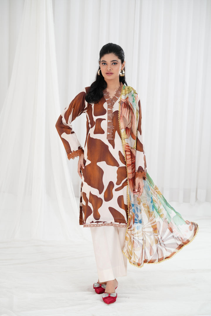 Lawn Off White Stitched Suit - Maria B Eid Basic