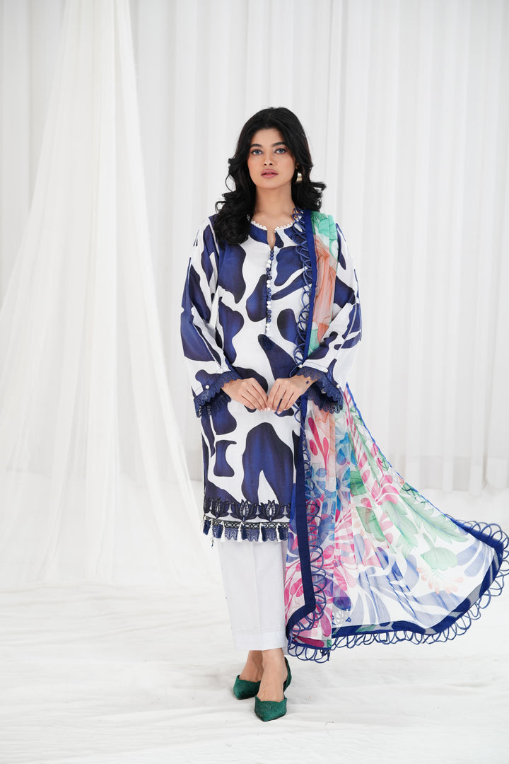 Lawn Navy Blue Stitched Suit - Maria B Eid Basic