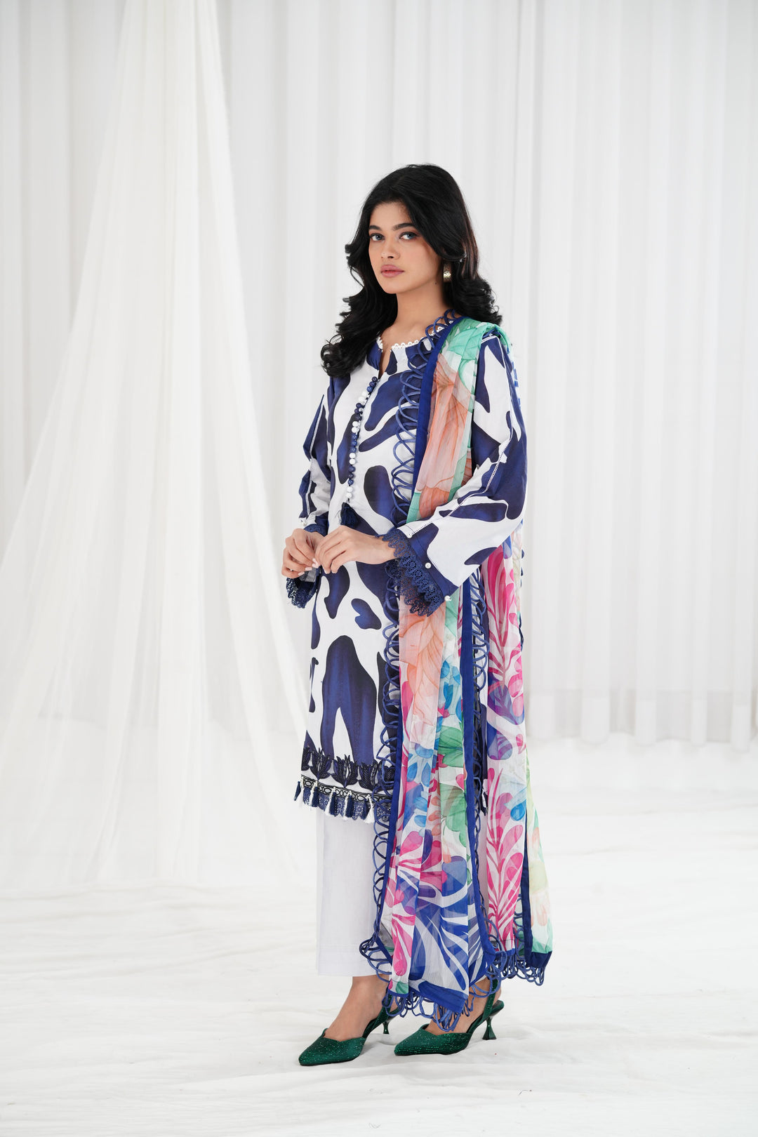 Lawn Navy Blue Stitched Suit - Maria B Eid Basic