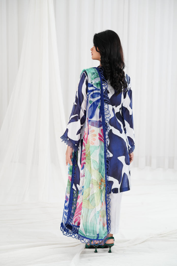 Lawn Navy Blue Stitched Suit - Maria B Eid Basic