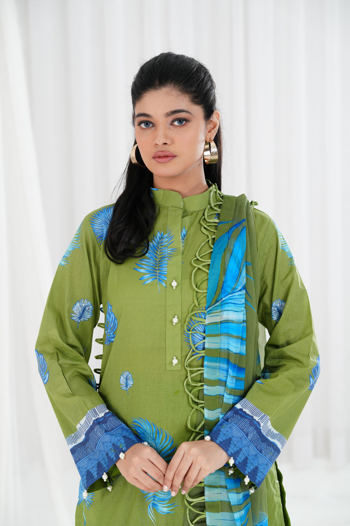 Lawn Green Stitched Suit - Maria B Eid Basic