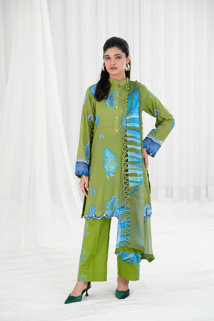 Lawn Green Stitched Suit - Maria B Eid Basic