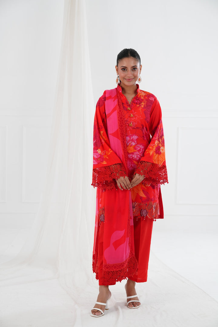 Lawn Orange Stitched Suit - Maria B Eid Basic