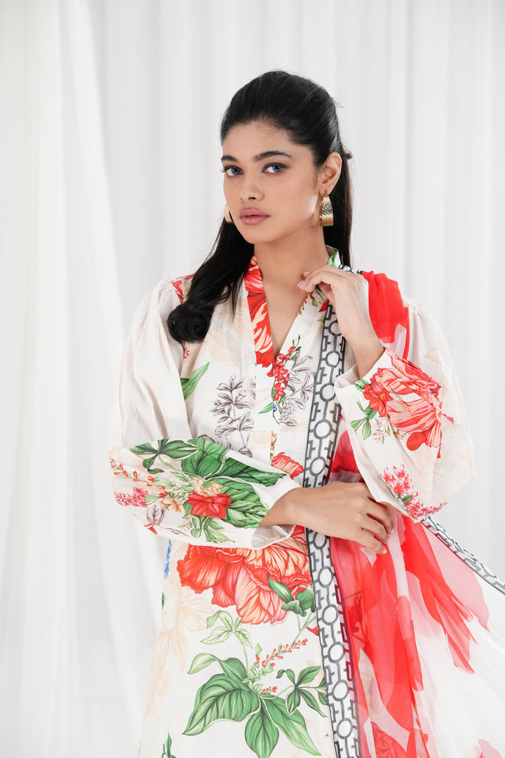 Lawn Cream Stitched Suit - Maria B Eid Basic