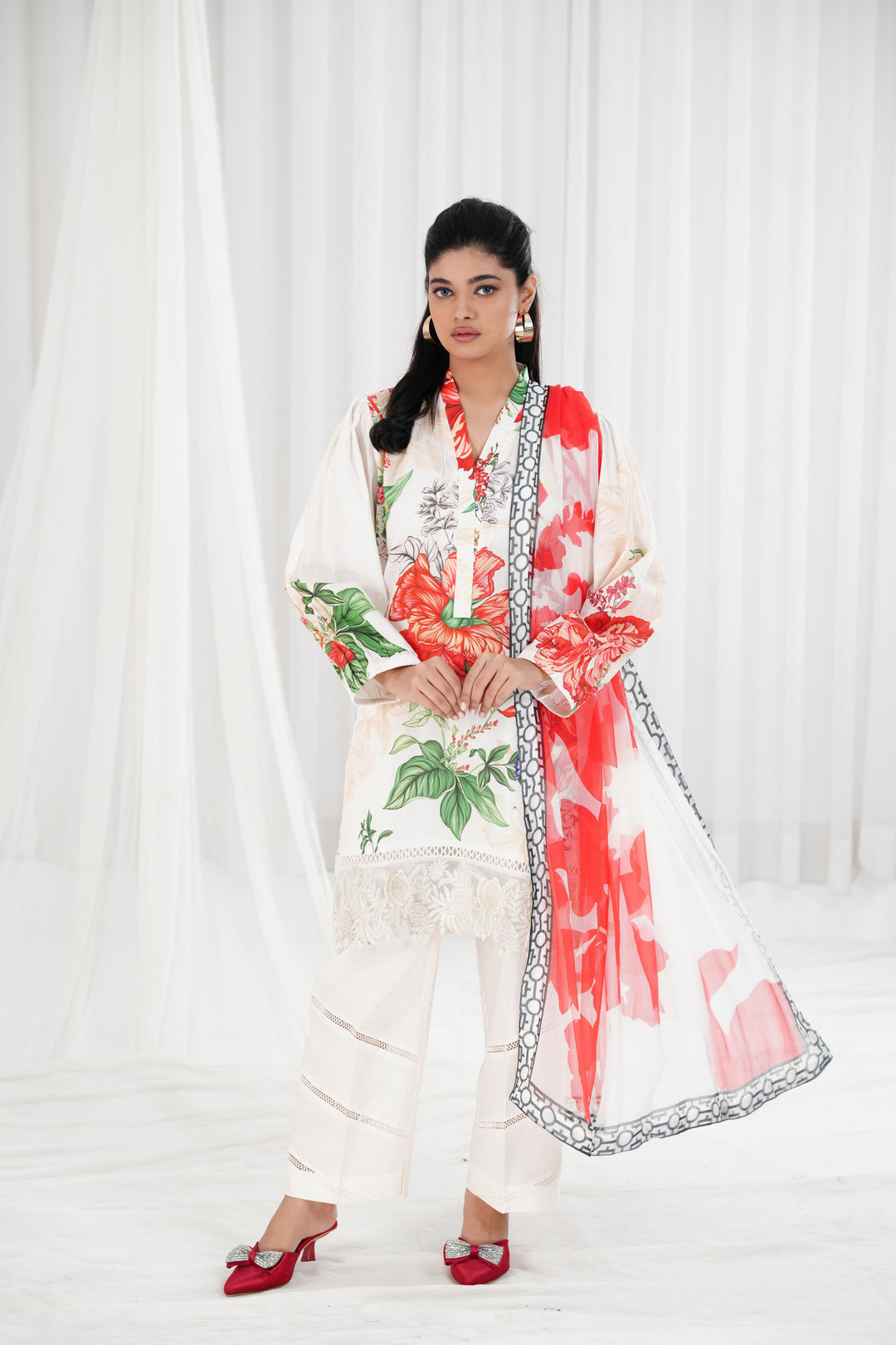 Lawn Cream Stitched Suit - Maria B Eid Basic