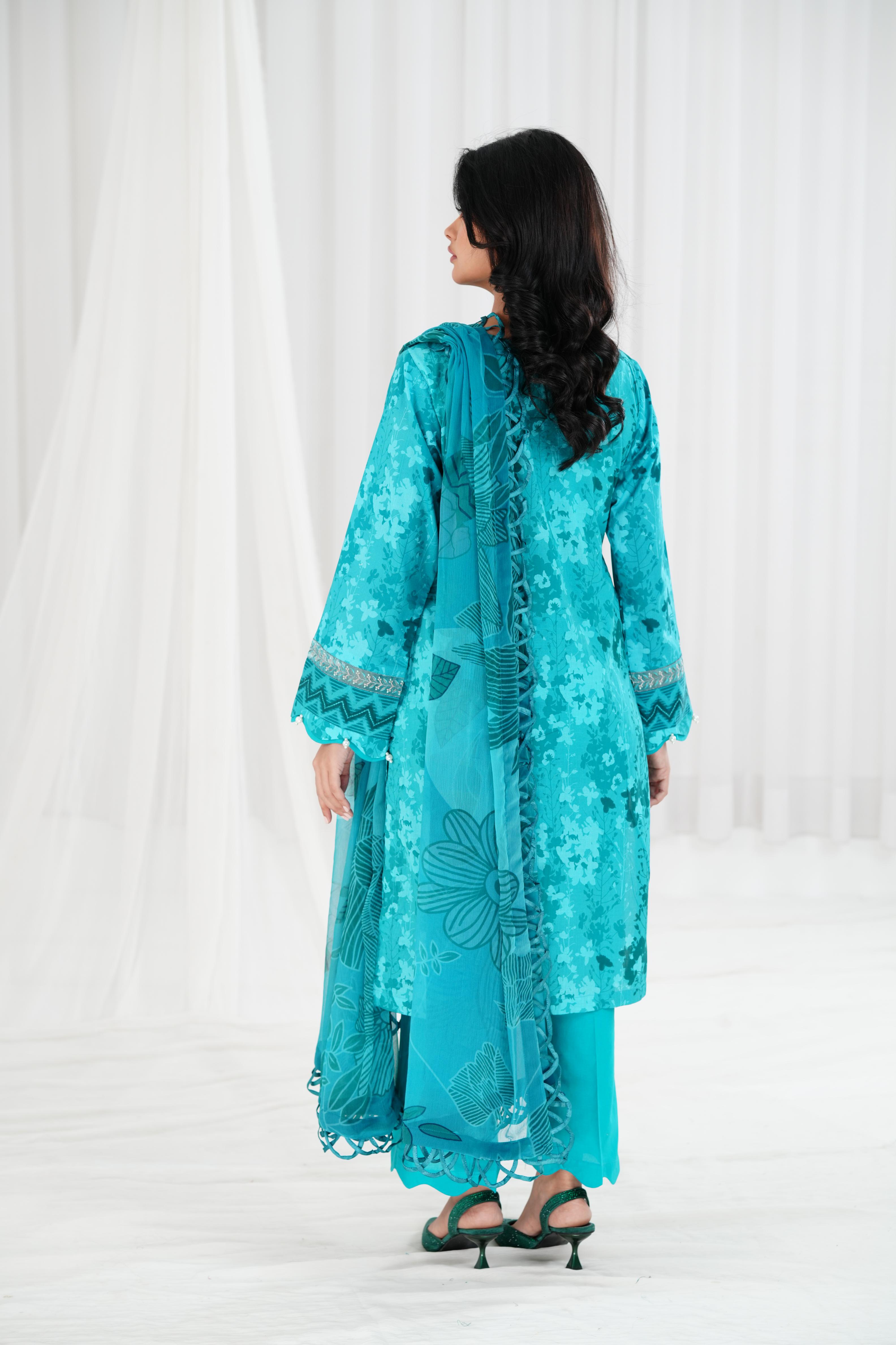 Lawn Sea Green Stitched Suit - Maria B Eid Basic – Janan