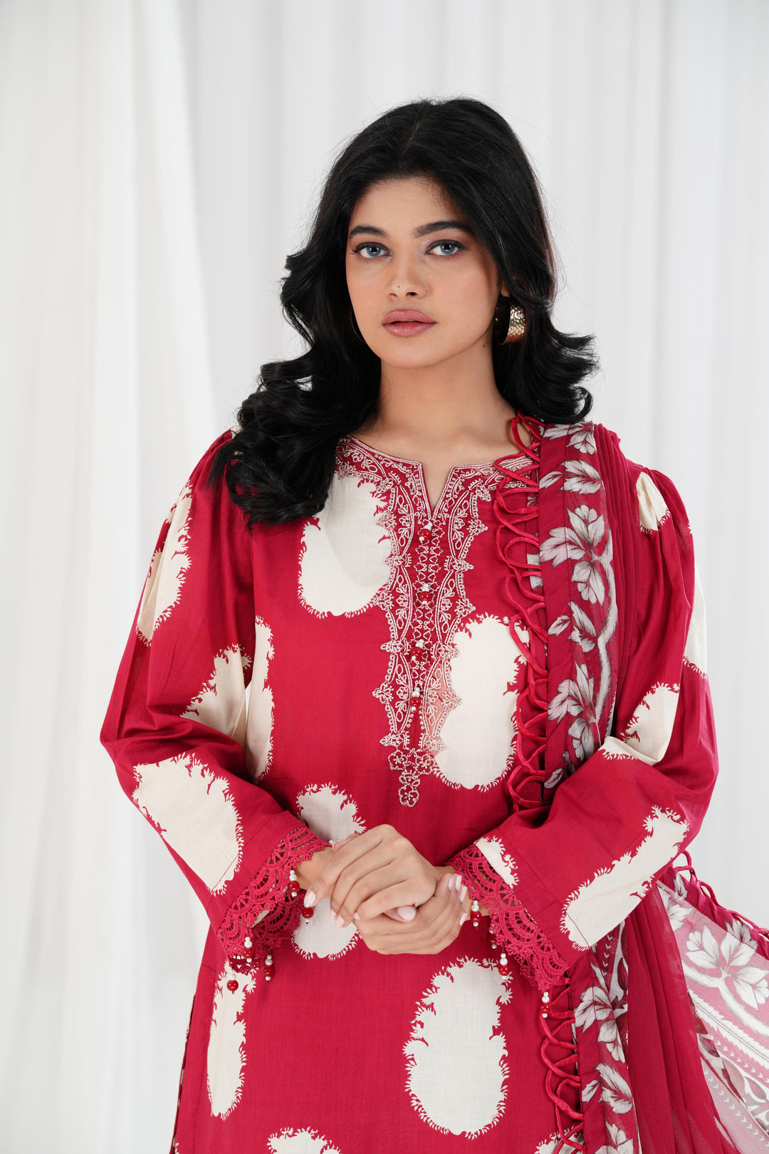 Lawn Maroon Stitched Suit - Maria B Eid Basic