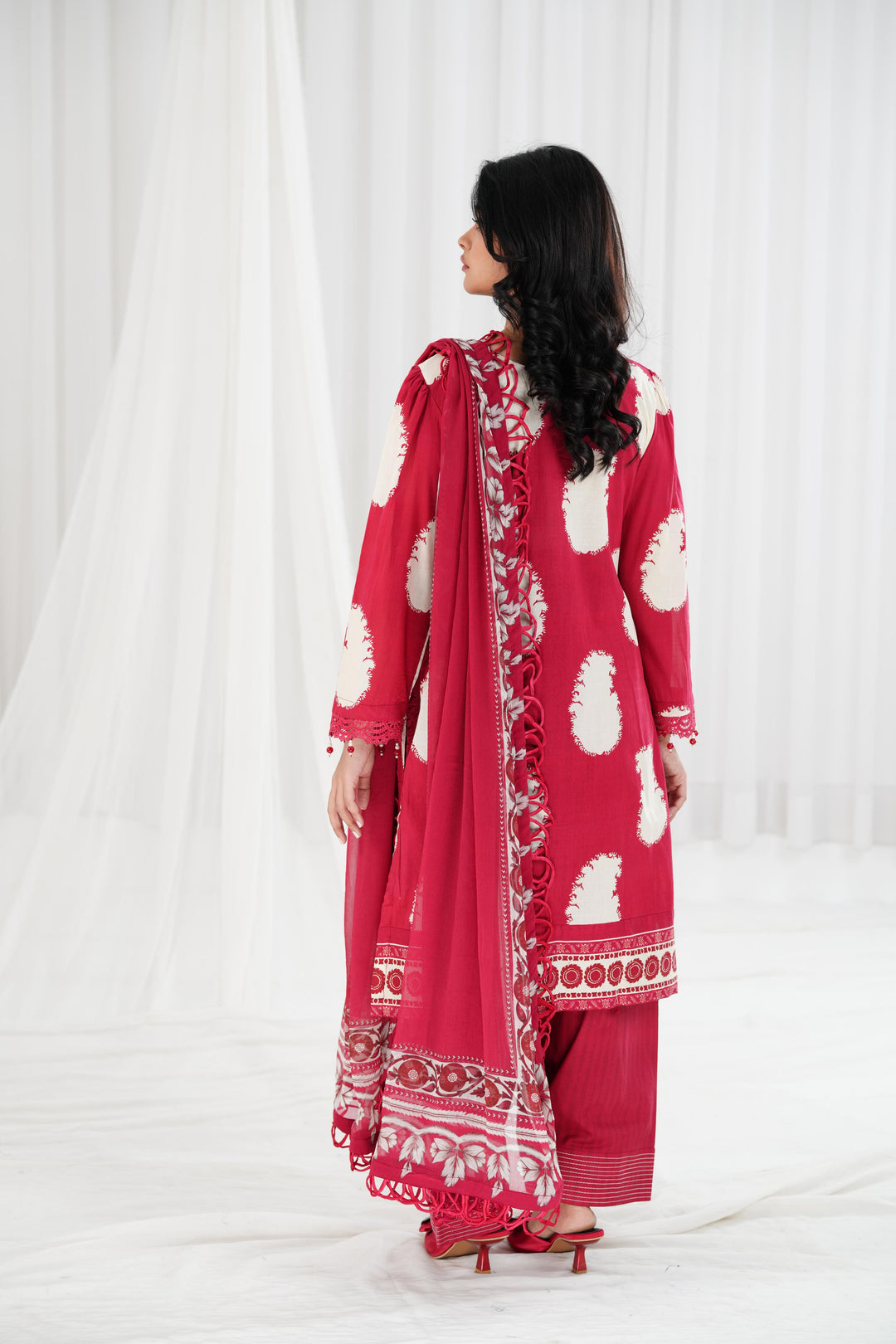 Lawn Maroon Stitched Suit - Maria B Eid Basic