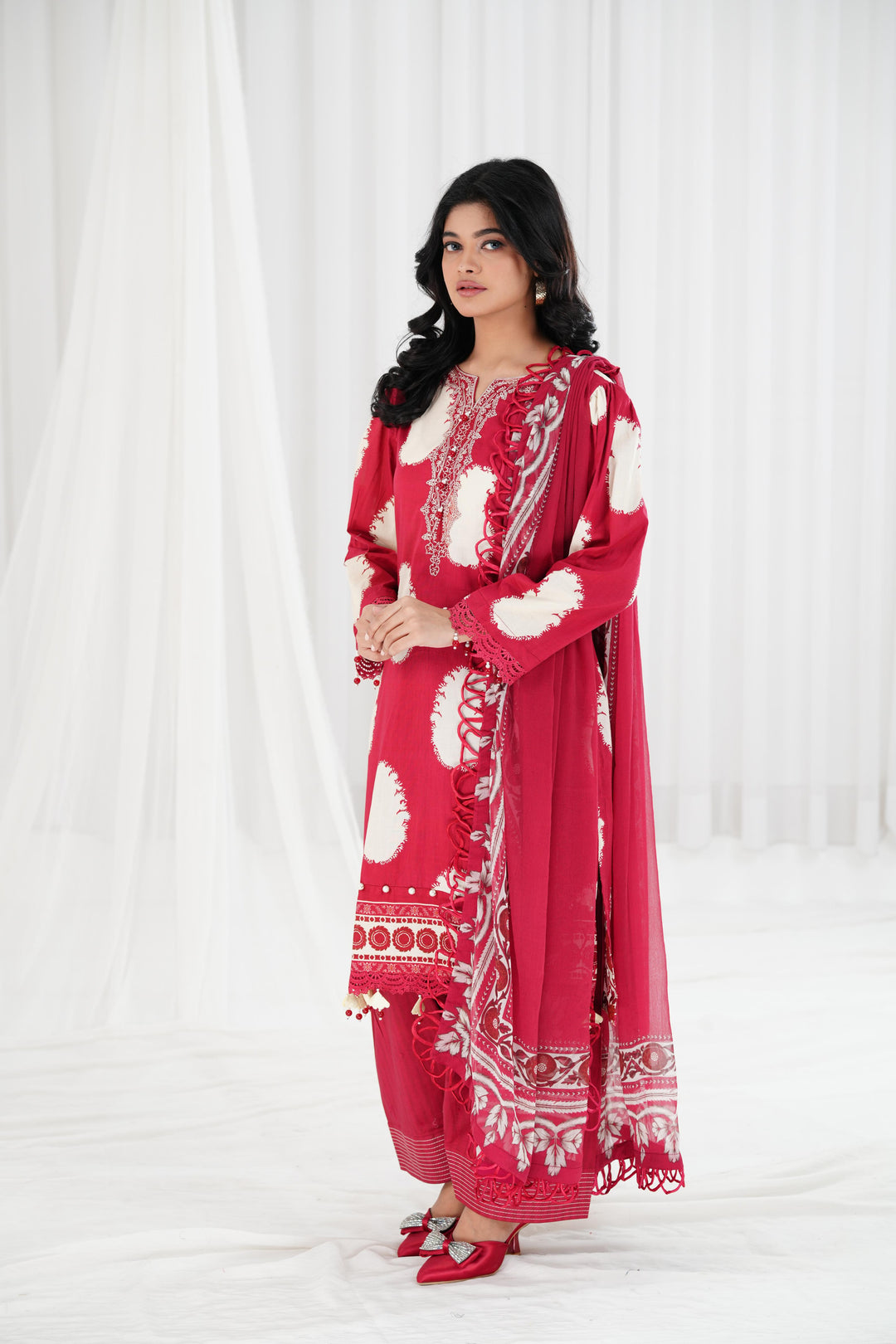 Lawn Maroon Stitched Suit - Maria B Eid Basic