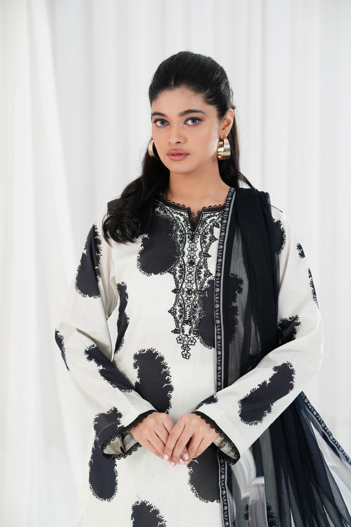 Lawn Off White Stitched Suit - Maria B Eid Basic