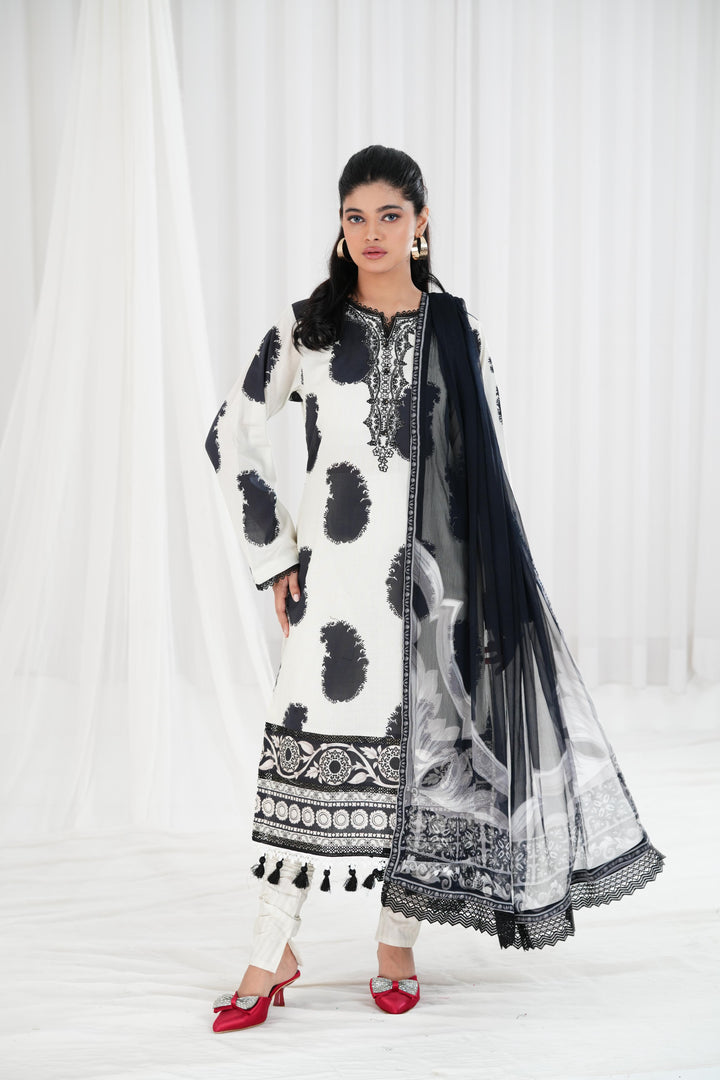 Lawn Off White Stitched Suit - Maria B Eid Basic