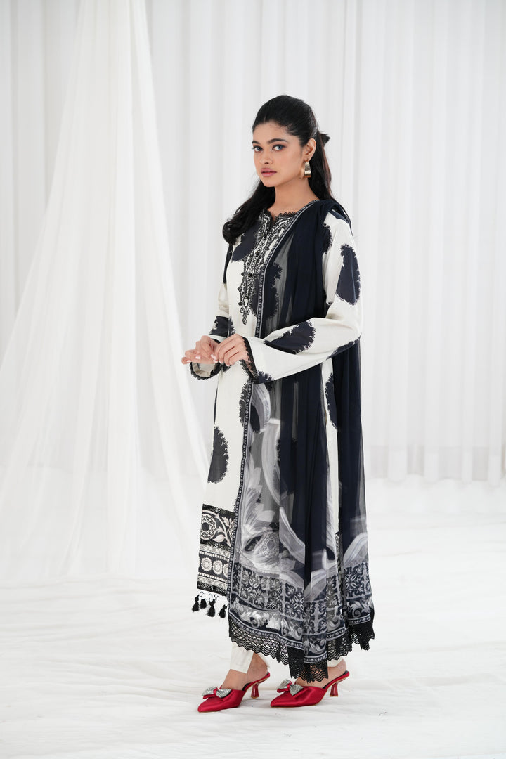 Lawn Off White Stitched Suit - Maria B Eid Basic