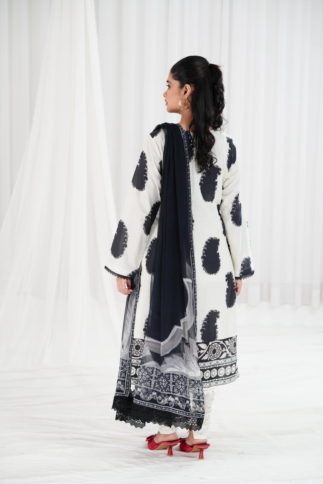 Lawn Off White Stitched Suit - Maria B Eid Basic