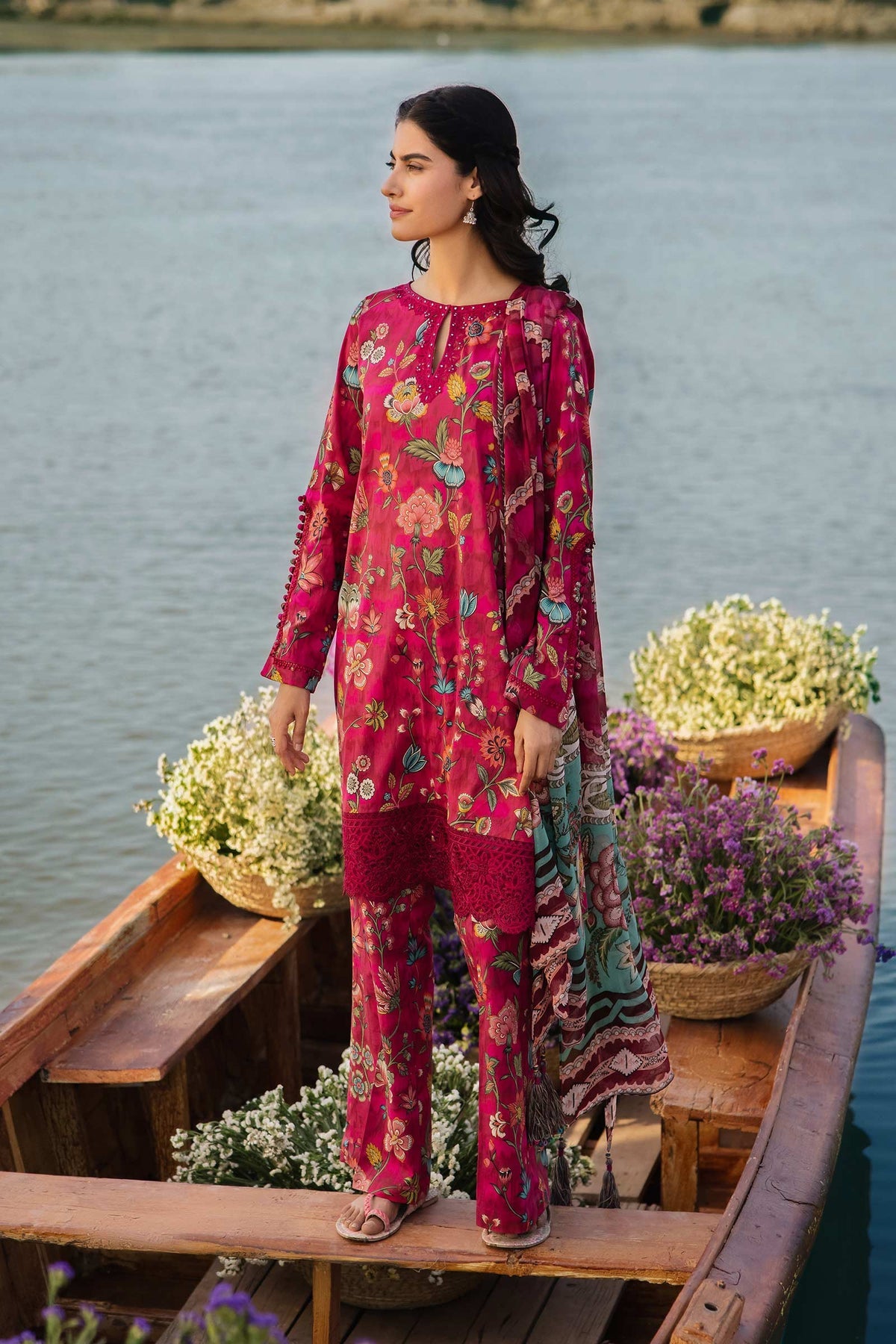 Lawn Hot Pink Stitched Suit - Maria B M Basics