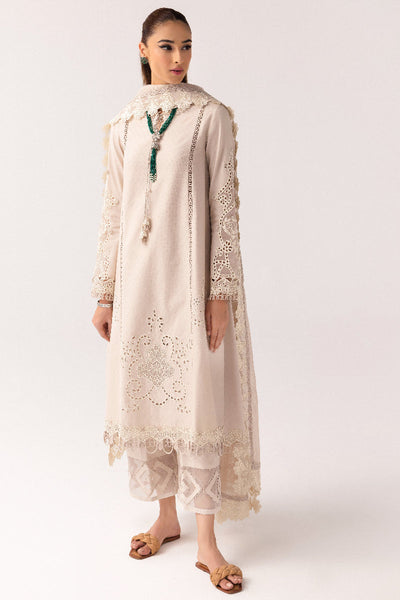 Jacquard Weaved Lawn Beige Stitched Suit - Qalamkar