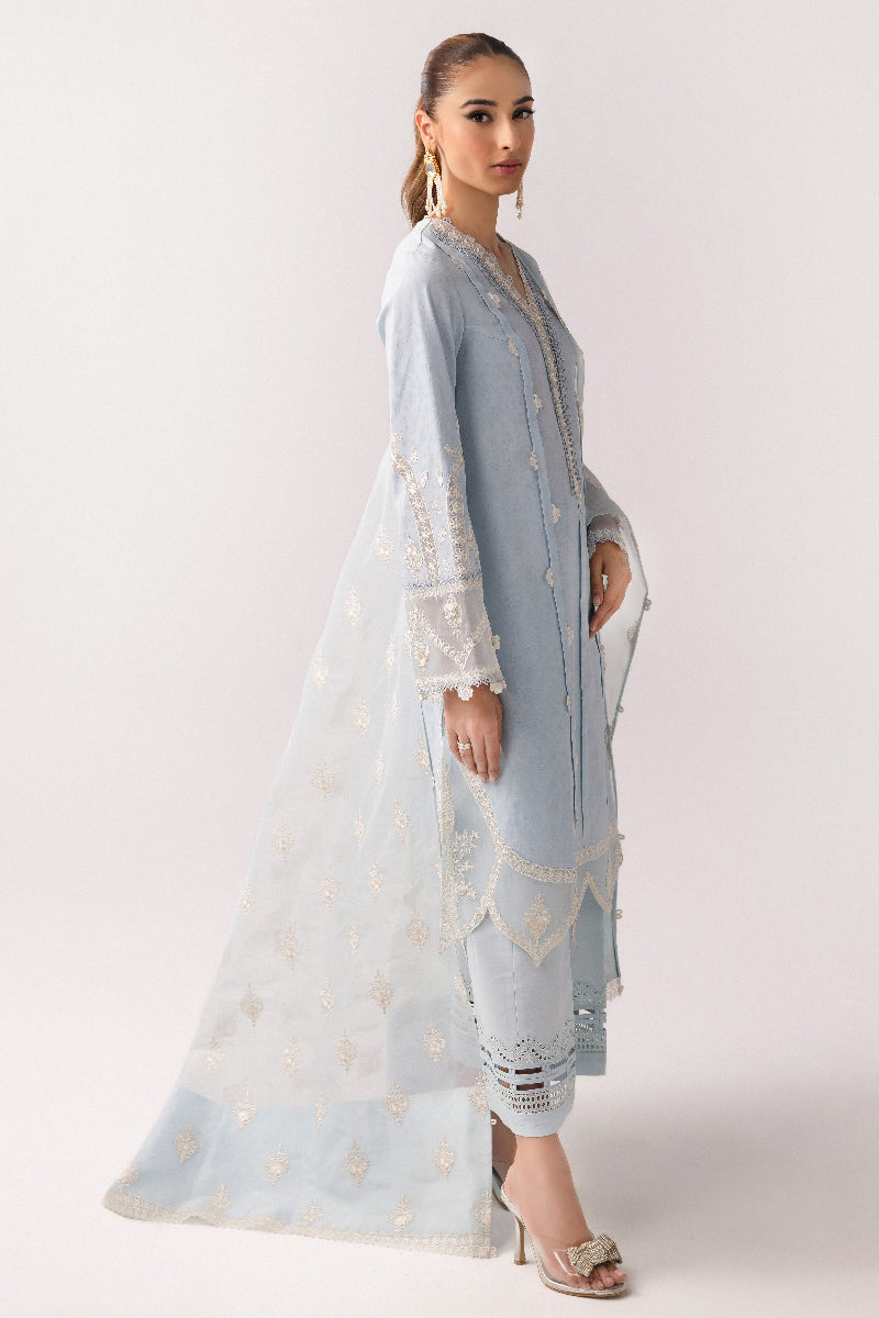 Jacquard Weaved Lawn Grey Stitched Suit - Qalamkar