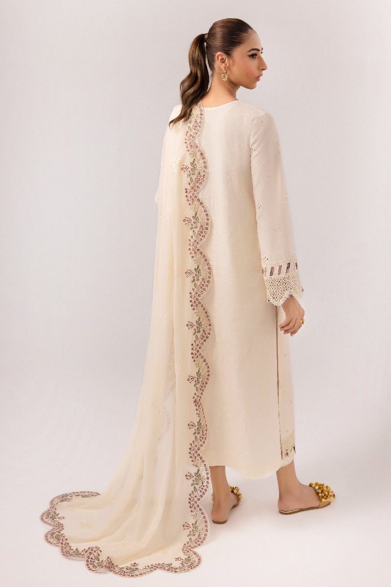 Jacquard Weaved Lawn Off White Stitched Suit - Qalamkar