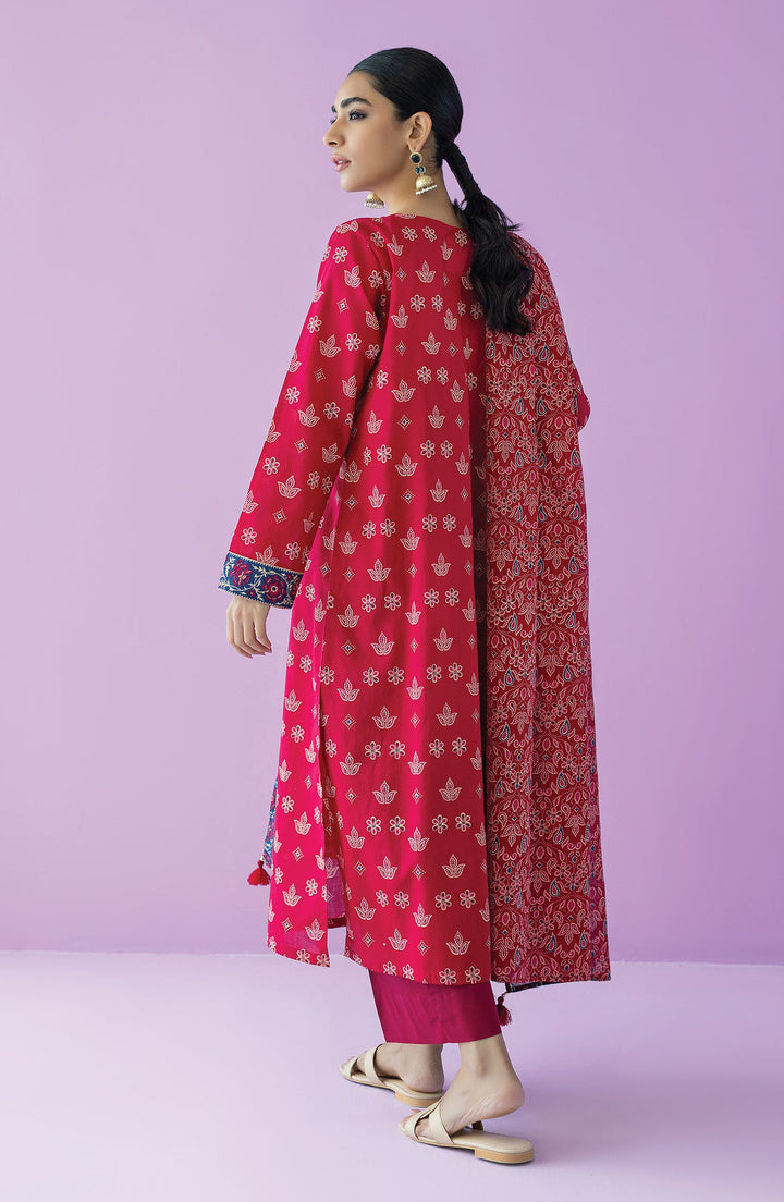 Lawn Red Unstitched Suit - Orient