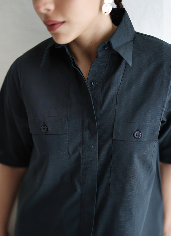 Ribbed Cotton Black Stitched Suit - Image