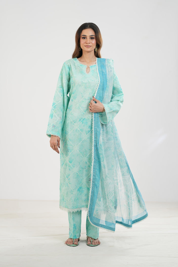 Mint Pine - Farasha Printed Essentials Stitched