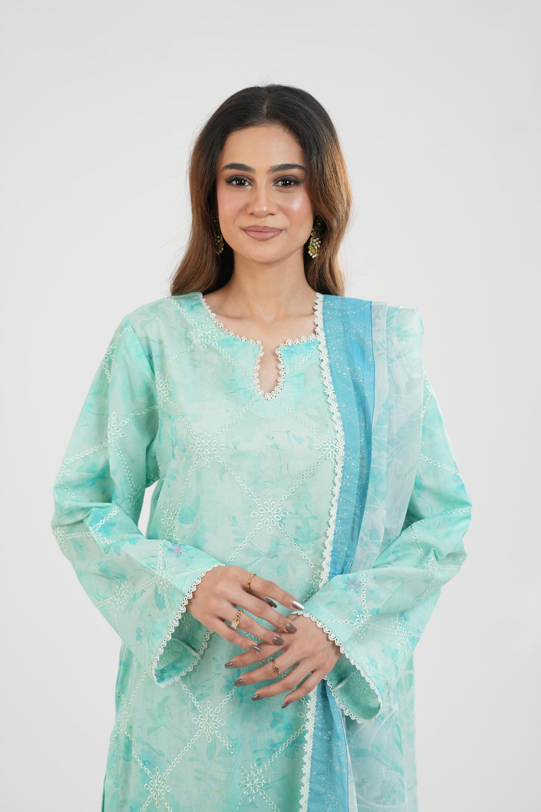 Mint Pine - Farasha Printed Essentials Stitched