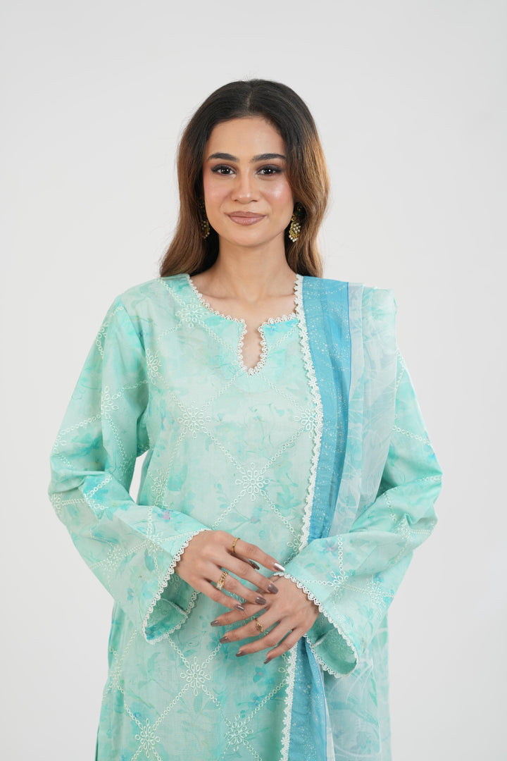 Mint Pine - Farasha Printed Essentials Stitched